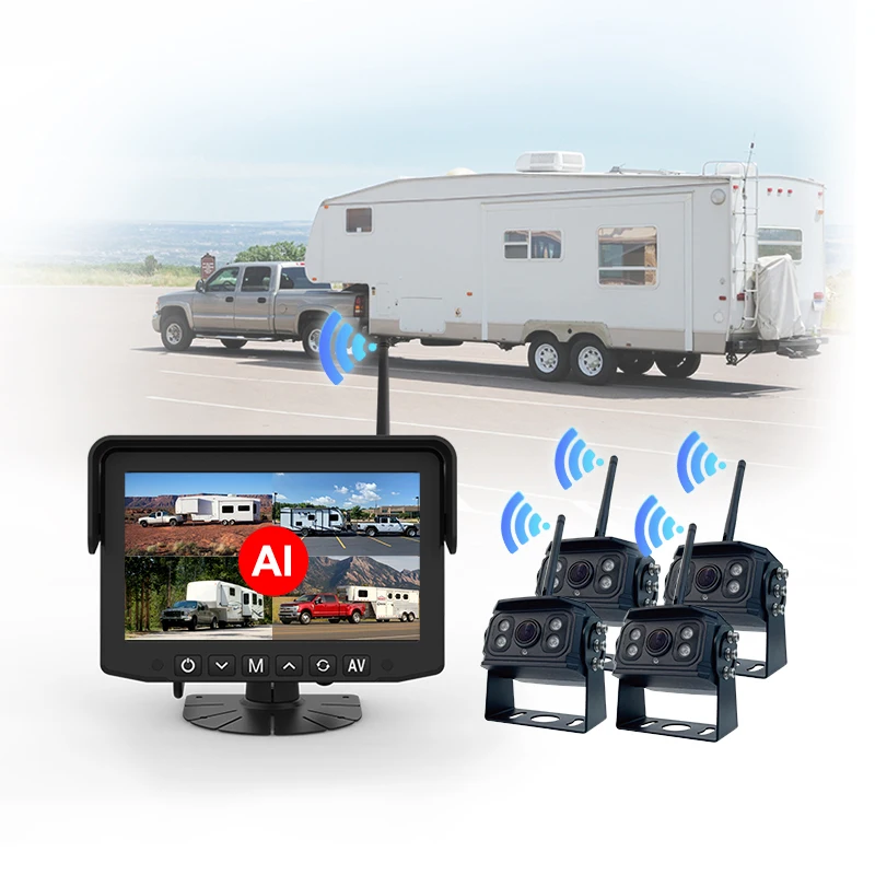 

Wireless Rear Reversing Camera Kit 4ch AI BSD Sensor Camera System for RV Heavy Truck Trailer Bus