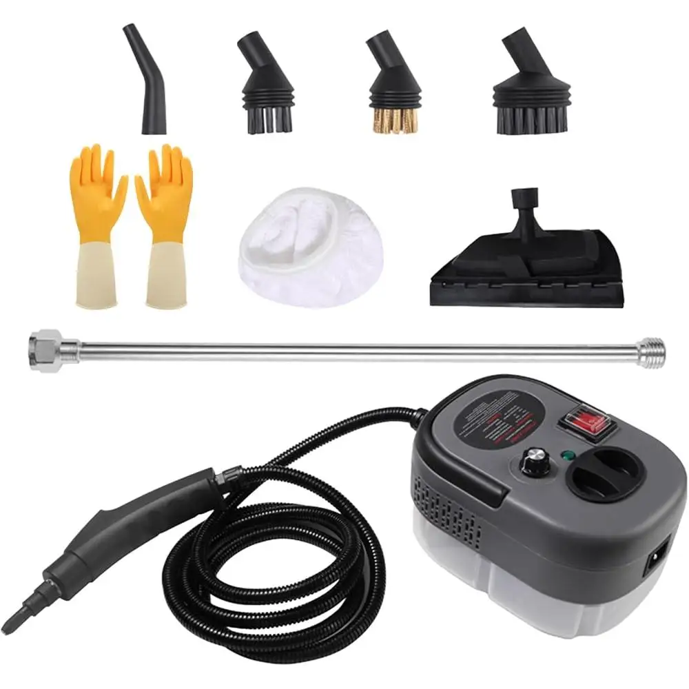 منظف بخار محمول باليد بقدرة 2500 وات، أداة تنظيف محمولة للسيارة والمنزل والمطبخ والحمام مع فرش وتمديد