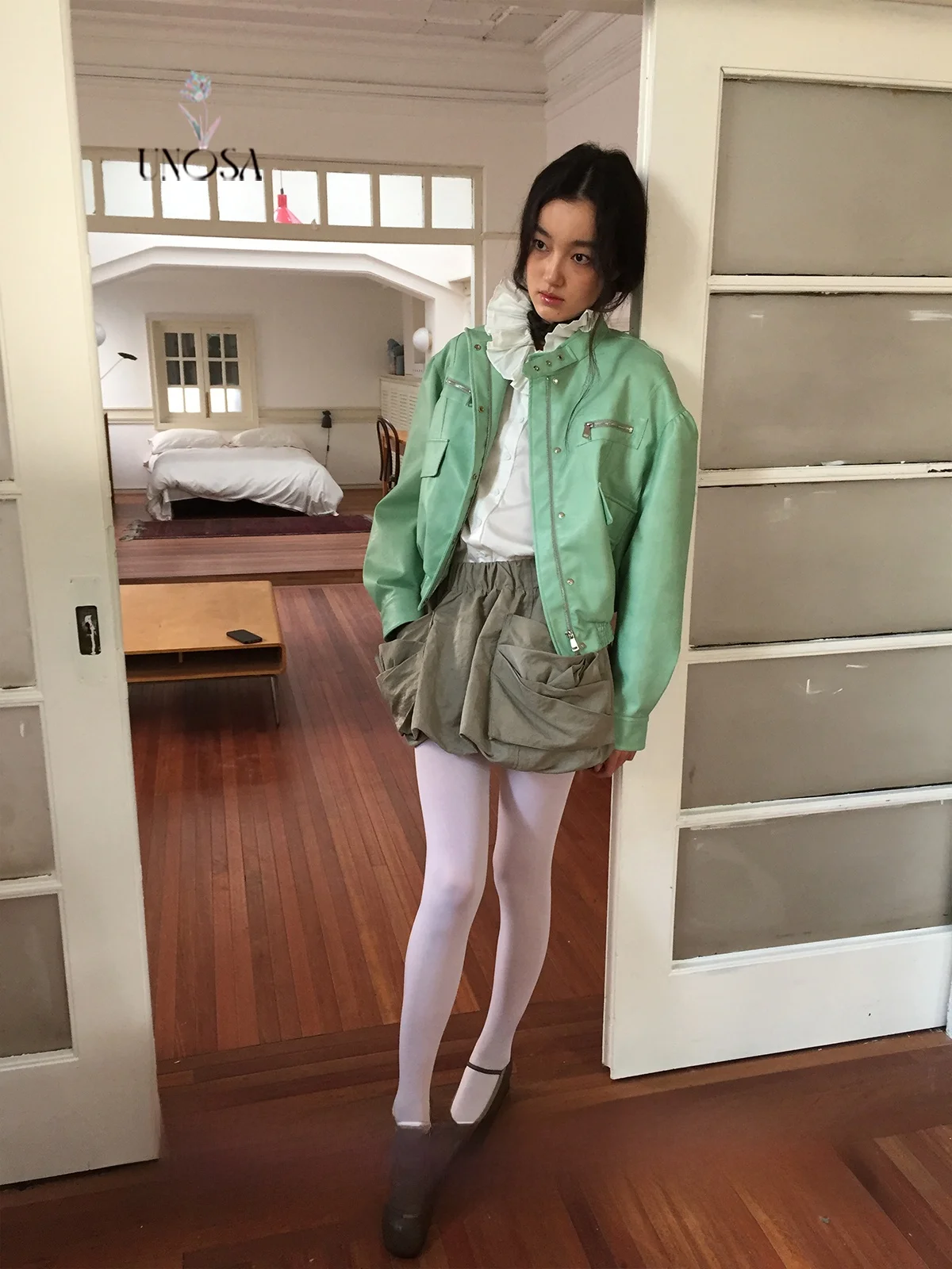 Giacca in pelle PU SA Heavy Work con fodera in pelliccia bianca, alla moda, corta, con cerniera, casual, per giovani