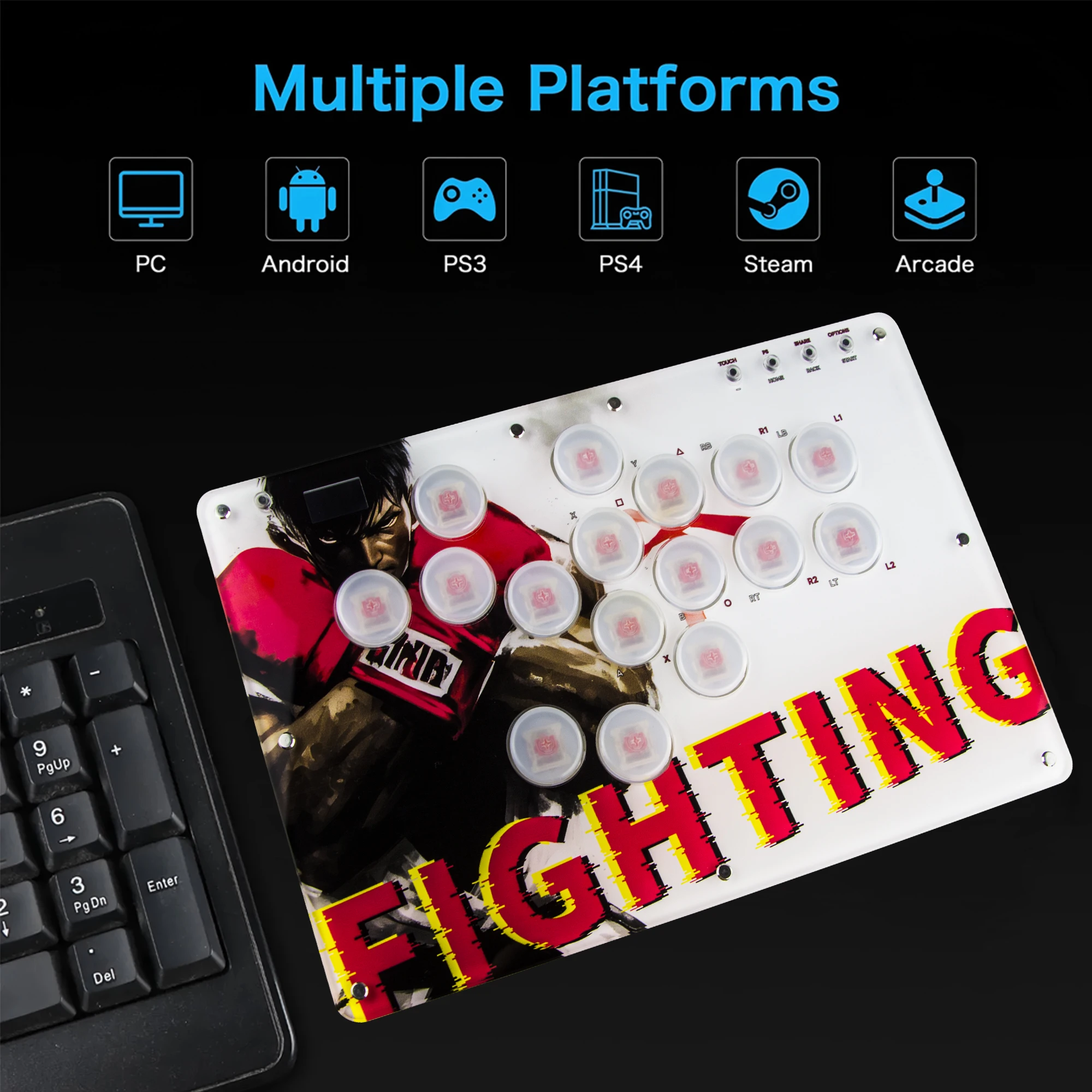 

16-Key Rodless Arcade Game Controller For PC/PS4/PC5/Switch/Xbox Full Button Battle Keyboard Game Controller Accessories