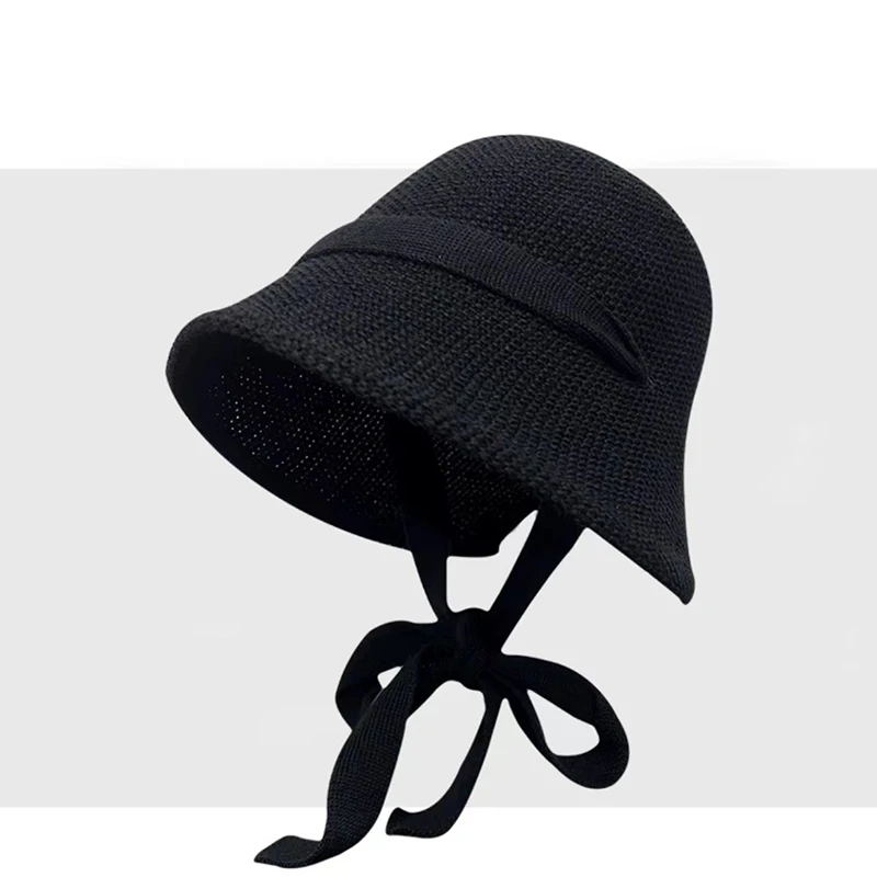 Lace Up Designer Bucket Hat Summer Hats for Women Fashion Korean Foldable Outdoor Large Brim Beach Sun Hat Travel Panama Caps