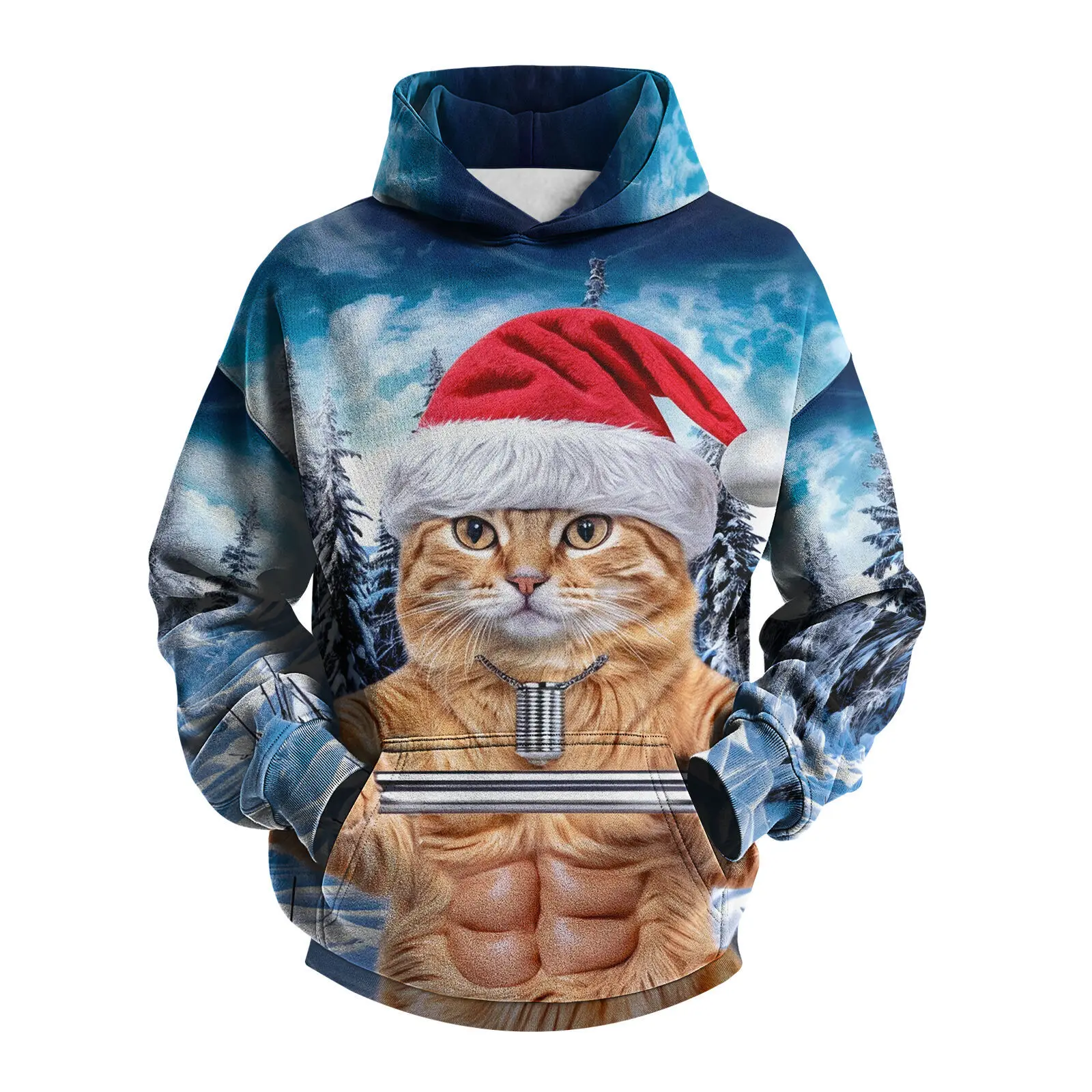 เสื้อฮู้ดพิมพ์ลายแมวคริสต์มาส 3 มิติ สไตล์ตลกๆ สำหรับผู้หญิงและผู้ชาย เสื้อสเวตเชิ้ตมีฮู้ด สตรีทแวร์ ทรงโอเวอร์ไซส์ เสื้อฮู้ดแบบสวมหัว เสื้อผ้าผู้หญิง