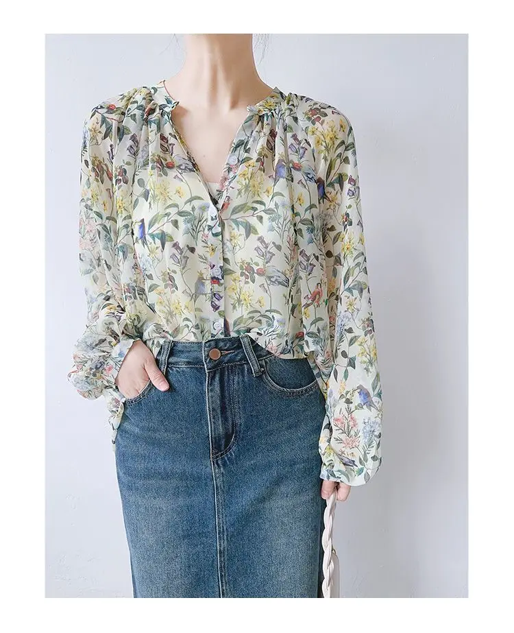 French Floral Chiffon Fashionable Shirt for Women in Summer New Sun Protection Loose Design Niche Commuter Top
