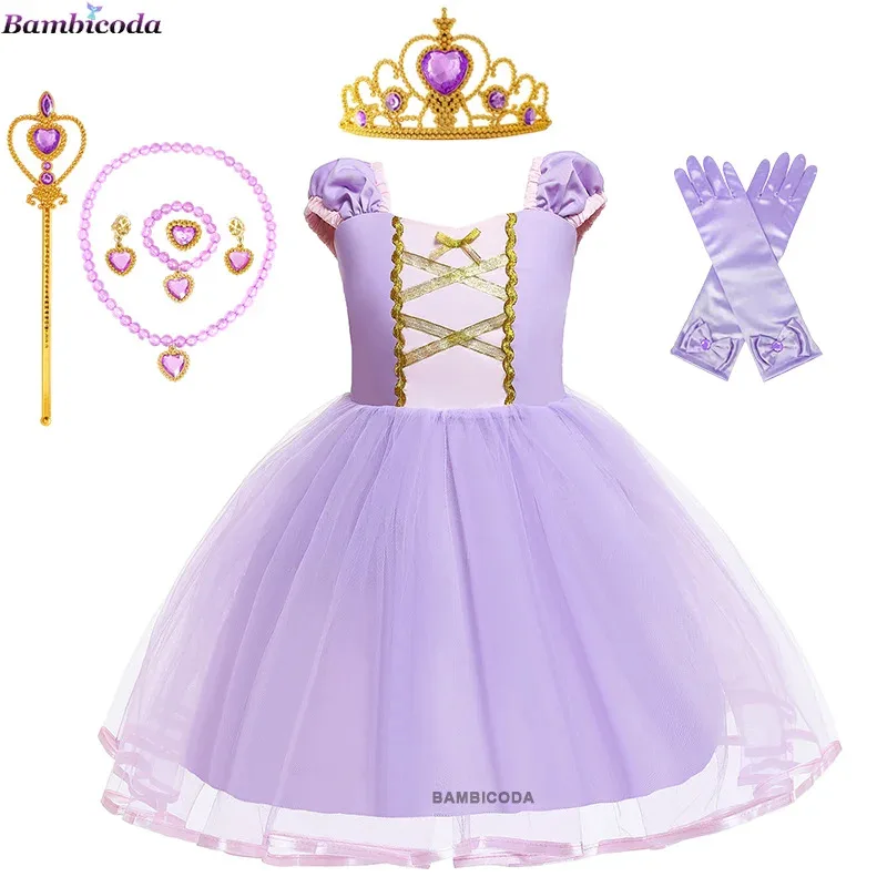 

Girls Rapunzel Dress Cinderella Cosplay Costume Kids Clothes Princess Dress Crown Gloves Birthday Party Ball Gown baby Costume
