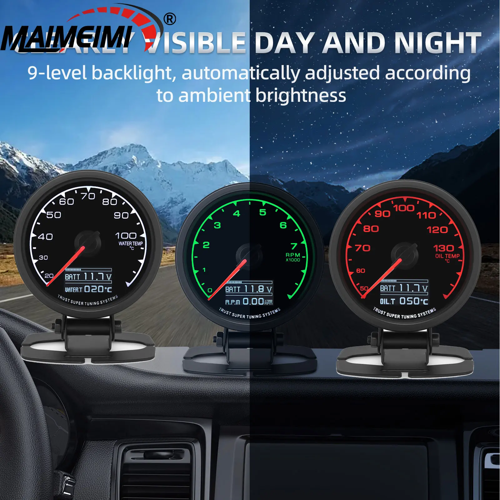 

62-мм 7-цветный ЖК-дисплей для автомобиля: датчик температуры воды, турбонаддува, давления масла, тахометр, вакуумметр, измеритель соотношения воздух-топливо