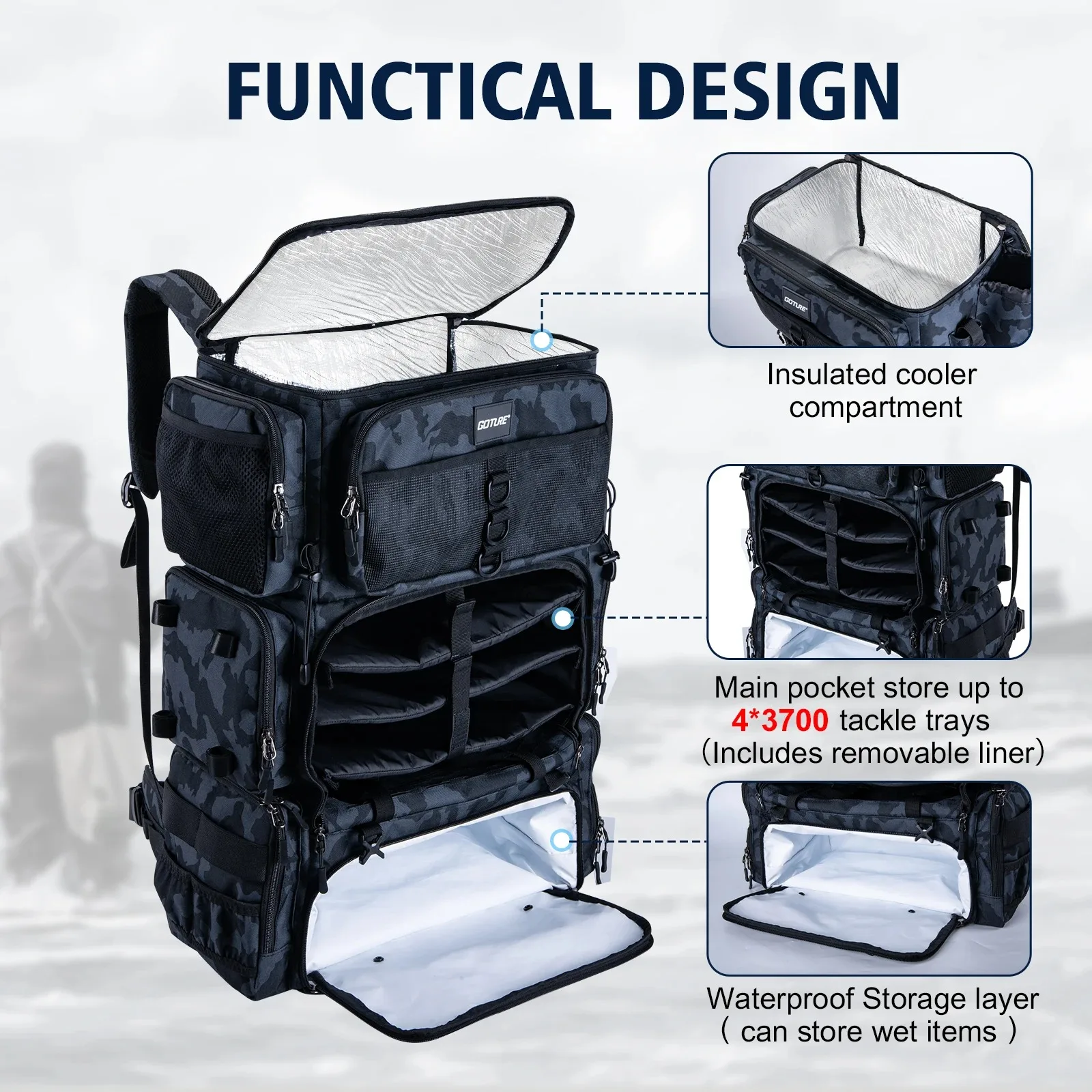 Goture 釣り道具バッグ 72L 大容量断熱クーラーコン - Rain Cover Backpack のレビューと価格