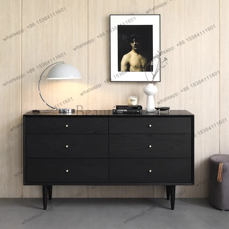 

Nordic oak solid wood six-chest cabinet simple modern retro bedroom storage small apartment side cabinet