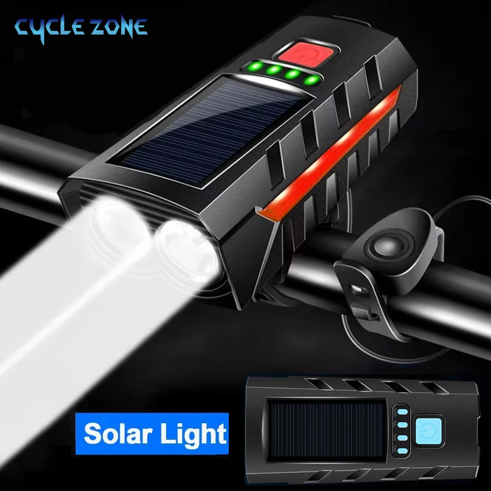 

Фонарик на солнечной батарее, фонарь для велосипеда с клаксоном