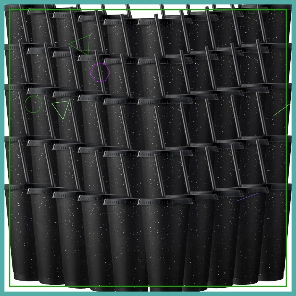 

60 Pack Reusable Glitter Tumbler with Straw & Lid, 24-27 oz Plastic Coffee Cups for Travel, Parties, Gifts