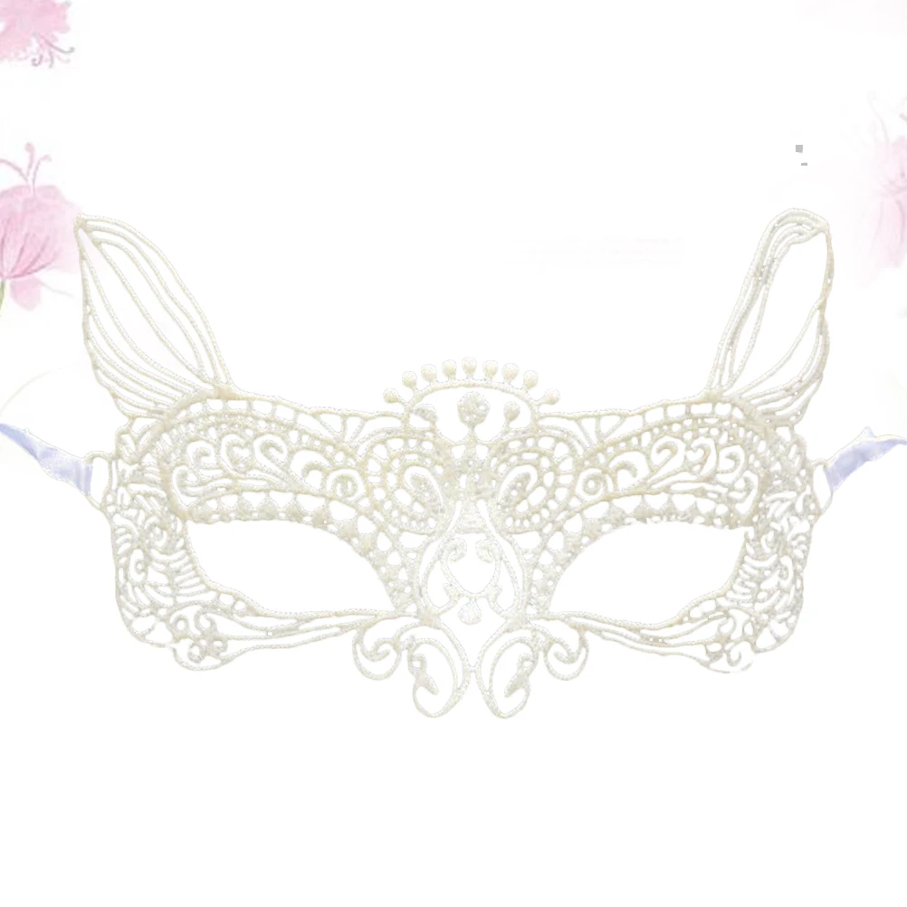 

Luxury Lace Half Face Mask Cat Mask Halloween Carnival Party Costume Masquerade Adjustable Strap One Size Fits Most White