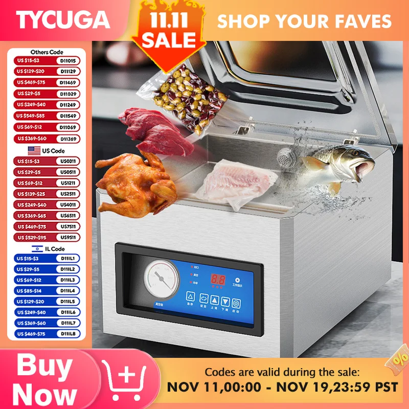 Камерный вакуумный упаковщик 180 Вт, вакуумная упаковочная машина из нержавеющей стали, сухой и влажный порошок, запечатывание пищевых продуктов для домашних продуктов, мяса, маринадов