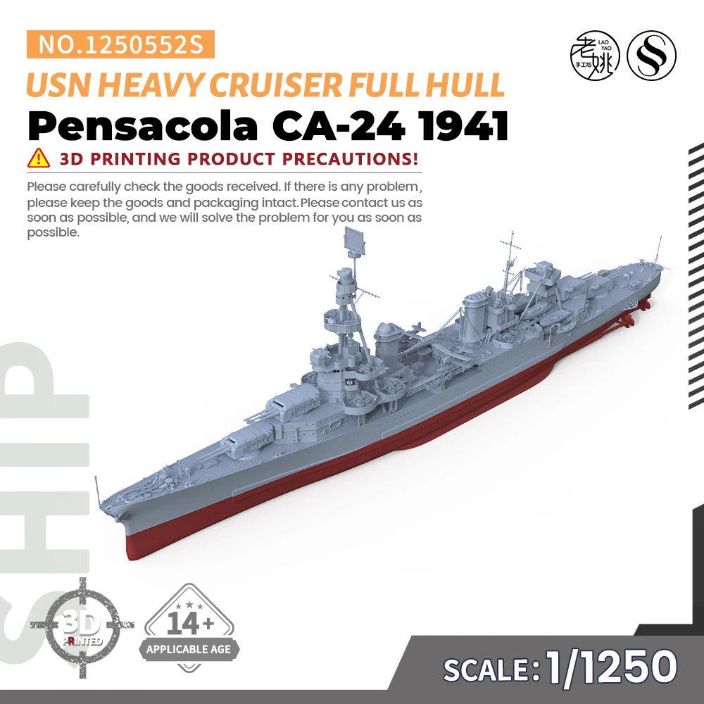 

SSMODEL SS552S 1/1250 Military Model Kit USS Pensacola CA-24 Heavy Cruiser 1941 Full Hull WWII WAR GAMES