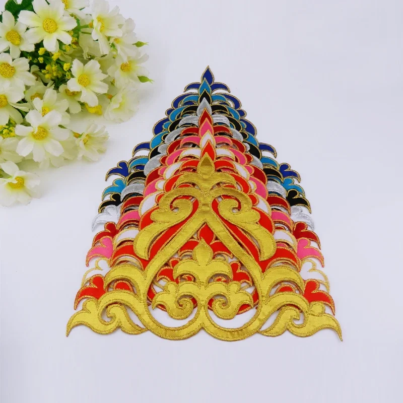 New Arrived Iron on Appliques 1 Piece Gold Embroidery Patches for Dancewear Cosplay Costumes Performance Clothes 19.5*17.5cm