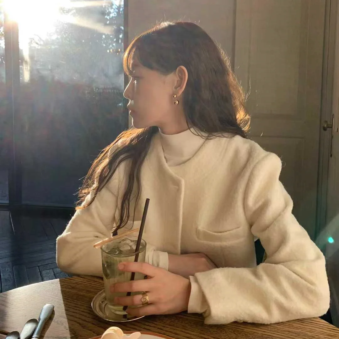 

Women's Woolen Jaet ort Casual round Ne Single Button Faionable Little Fraance Sle Top Dongda Gate Personali