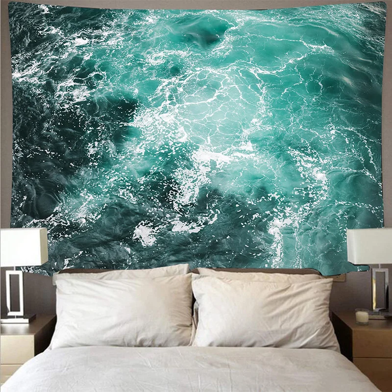 Blue Ocean Wave Tapestry Sunset Cloud Nature Art Wall Hanging Tapestries Wall Cloth Mat Background Blanket Bohemian Home Decor