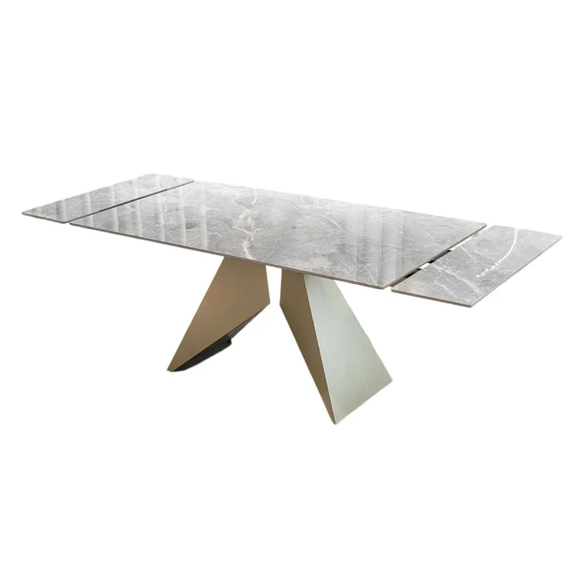

Italian minimalist stretched rock slab dining table on both sides retractable household modern simple