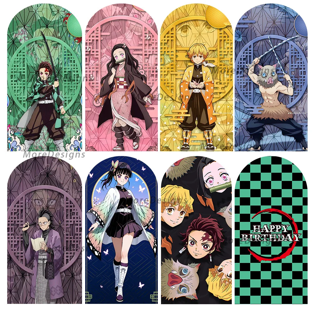 

Demon Slayer Arch Backdrop Covers Baby Shower Birthday Party Decoration Arched Covers Double-sided Zipper Photography Props