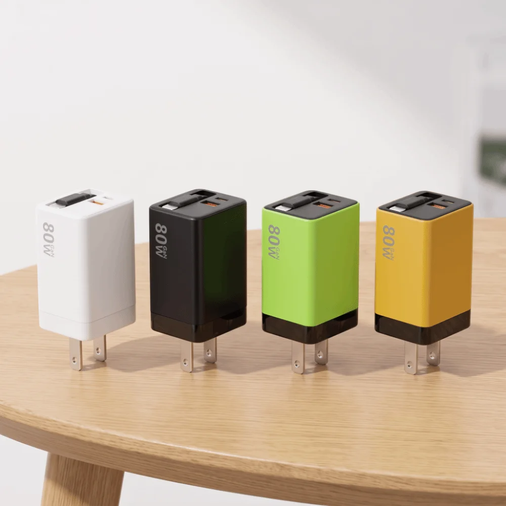 80W Power USB Type C Charger Retractable Cable Telescopic Cable Fast Charger GaN Technology Super Fast Charge Phone Charger
