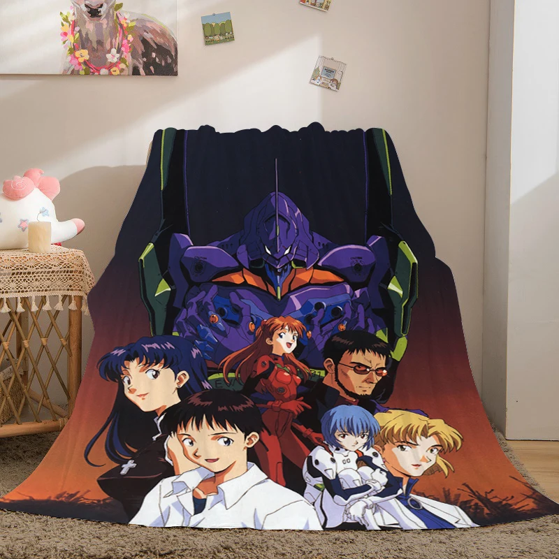 Anime Blanket Sofa Winter A-Evangelions Warm Bed Fleece Camping Custom Nap Home Fluffy Soft Blanket Microfiber Bedding King Size