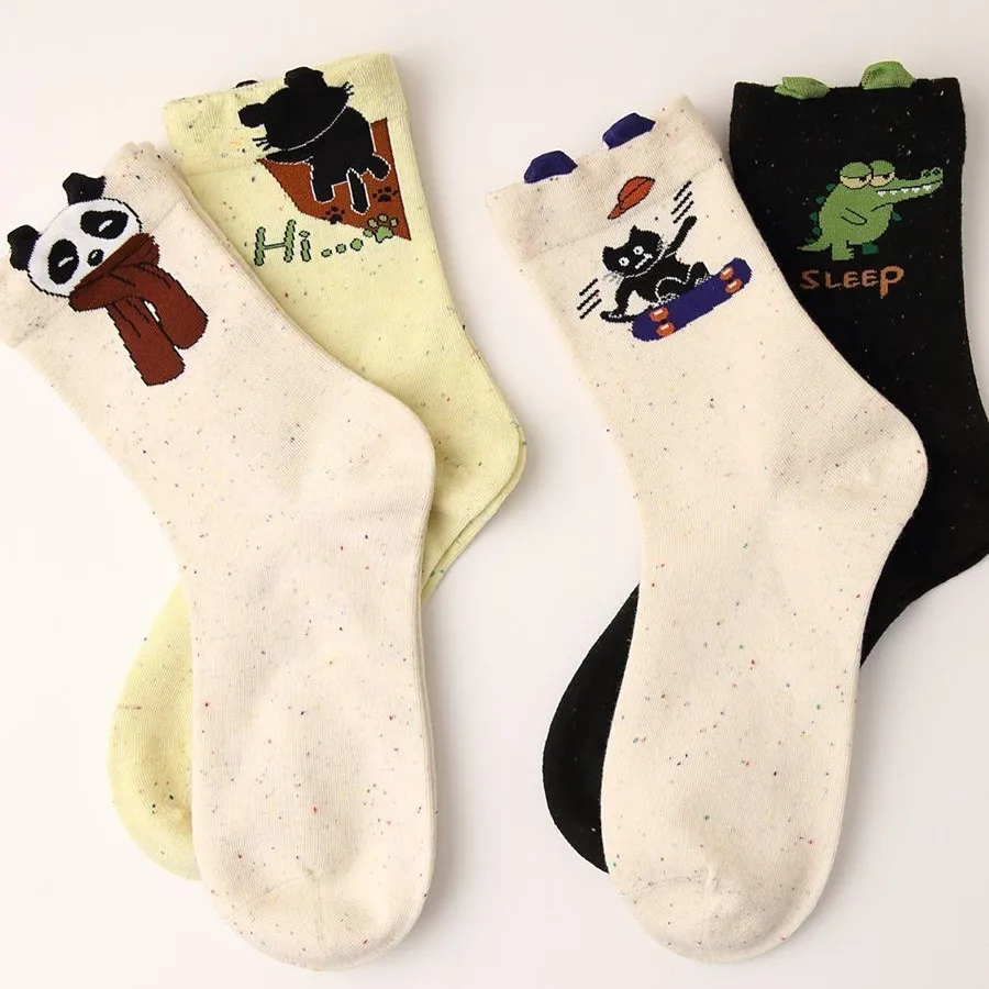 

2 Pairs Socks Not Lose Three-dimensional Fun Cartoon Middle Tube Sock Female Japanese Cute Panda Spring Autumn Boneless Stocking