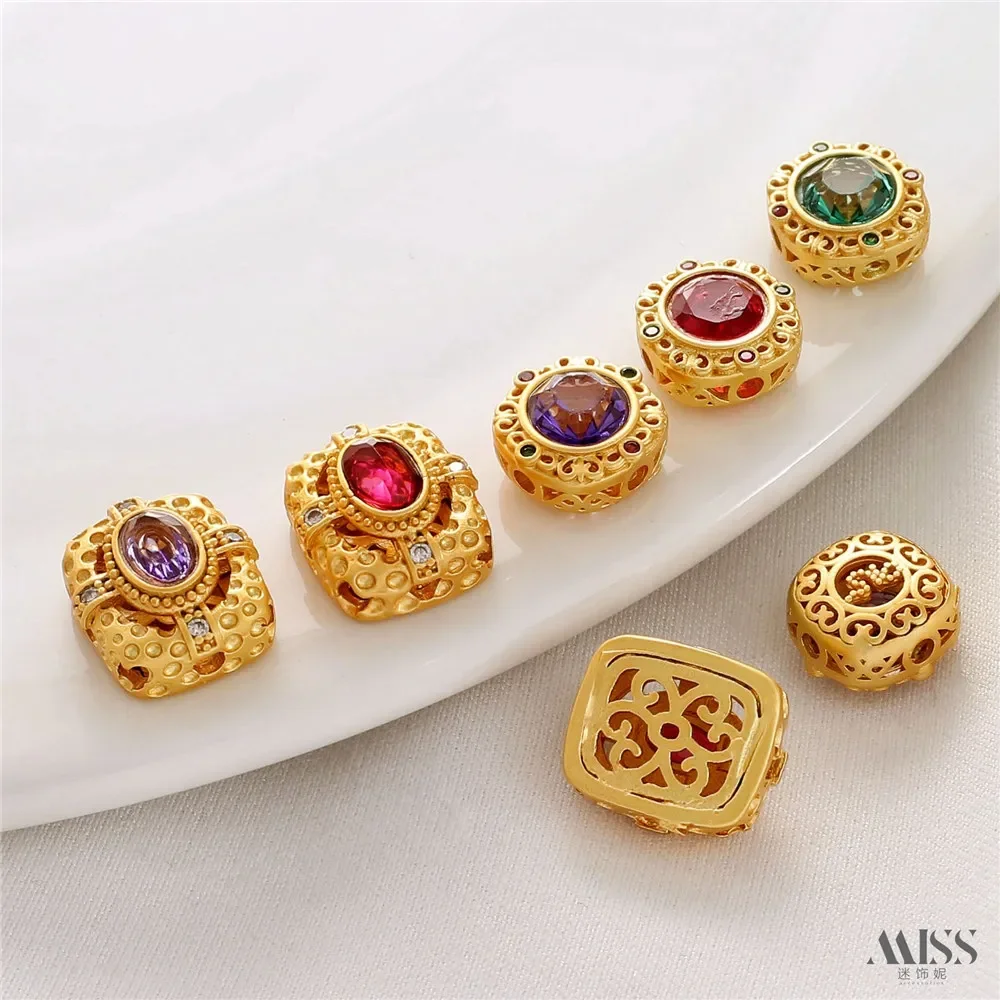 

18K Matte Gold Color-preserving Zircon Fancy Hollow Transfer Bead Diy Handmade Bracelet Necklace String Jewelry Accessories