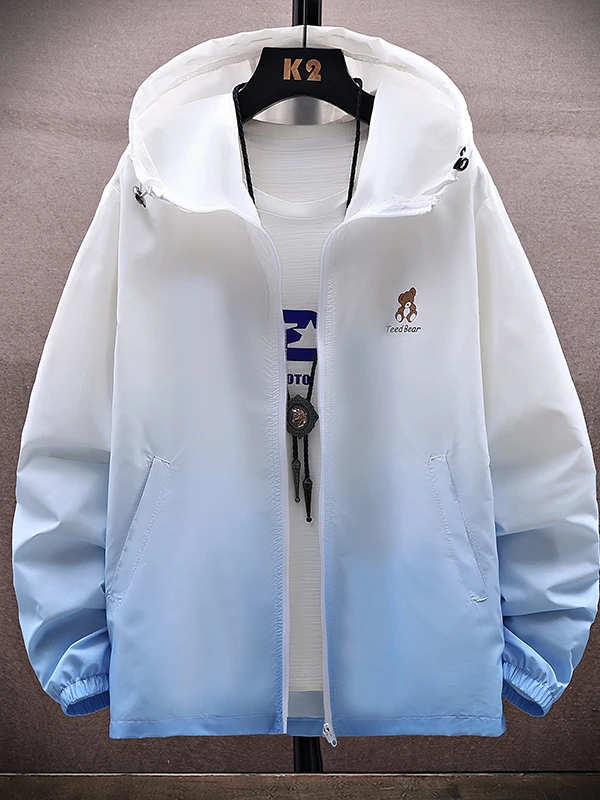 

2025 New adient Ice Silk Hooded Couples Sun Protection Clothing Men's Summer Lightweight Faion Outerwear Breathable Polye...