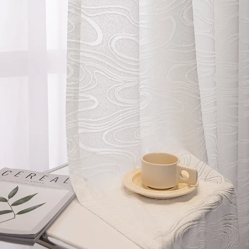 

Custom Size Modern Minimalist White Gauze Curtain Transparent Jacquard Window Screen Curtains for Living Dining Room Bedroom