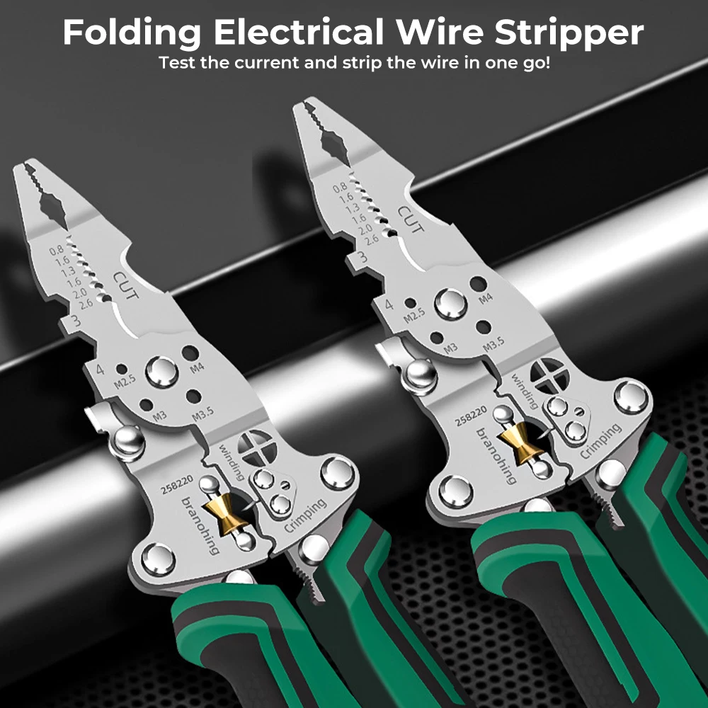 

Electrical Folding Pliers for Cutting,Foldable Cable Cutter Crimper Tool,with Electrical Test Pen,Multifunctional Wire Stripper
