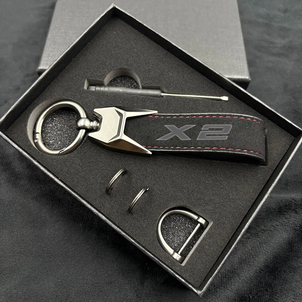 High Grade Suede Leather Car Keychain Key Rings 4S shop Custom Gift with bmw X2 3D logo For BMW X2 Car Accessories