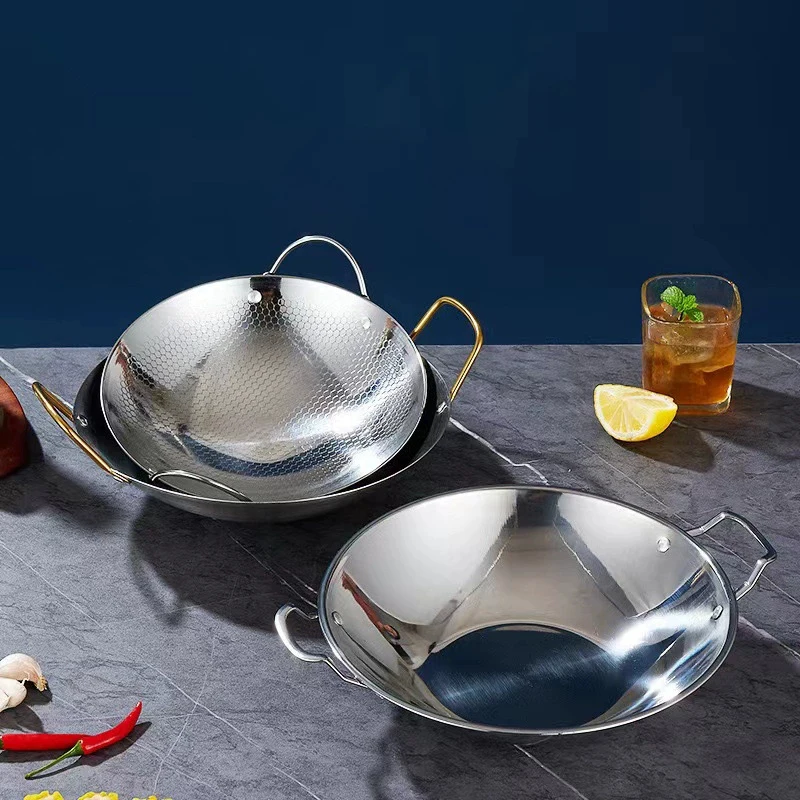 1pc Padella A Nido D'ape In Acciaio Inox Antiaderente Con Manico Resistente Ai Graffi Cottura Pasta Bistecca Porridge Ramen