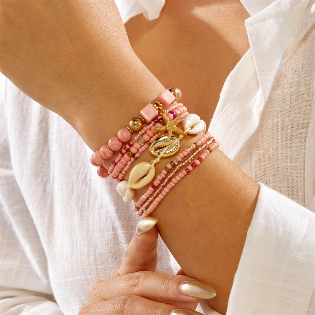 Böhmisches Mehrschichtiges Perlen-Armband-Set für Frauen Sommer Ozean Strand Seestern Charm Armband Urlaub Handschmuck Geschenk – Detail 5