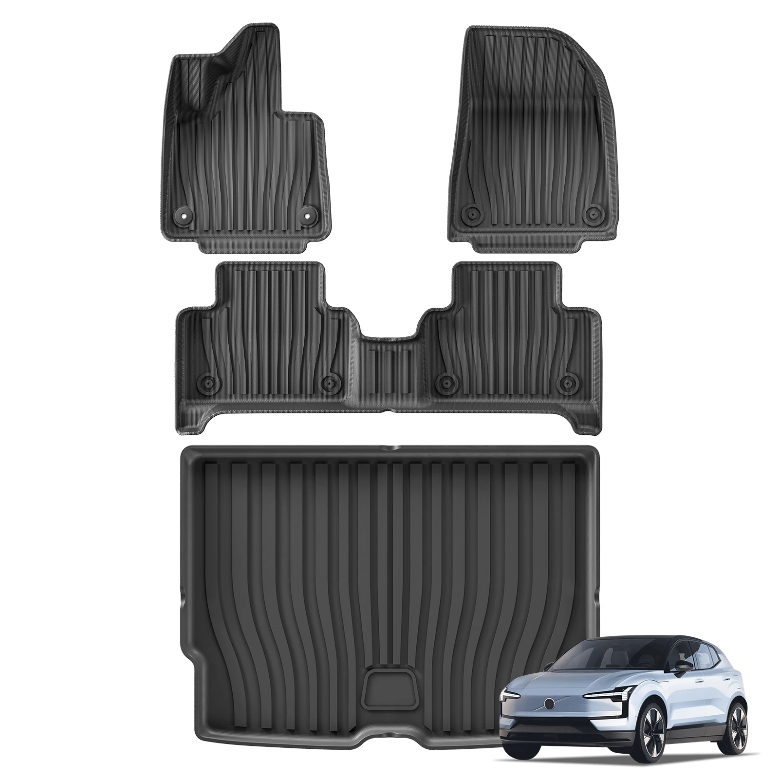 for Volvo EX30 2024 2025 Car Floor Mats Cargo Liner Trunk Pad TPE 3D Foot Mat Waterproof Odorless Tray Set BLACK 