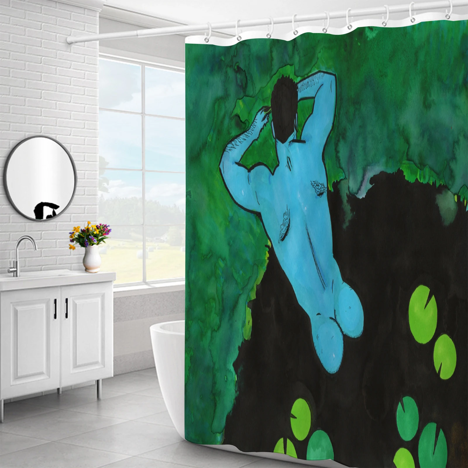 

Handsome Man Curtains Gay Men Shower Curtain Bath Decoration LGBT Print Shower Curtain with Plastic Hooks