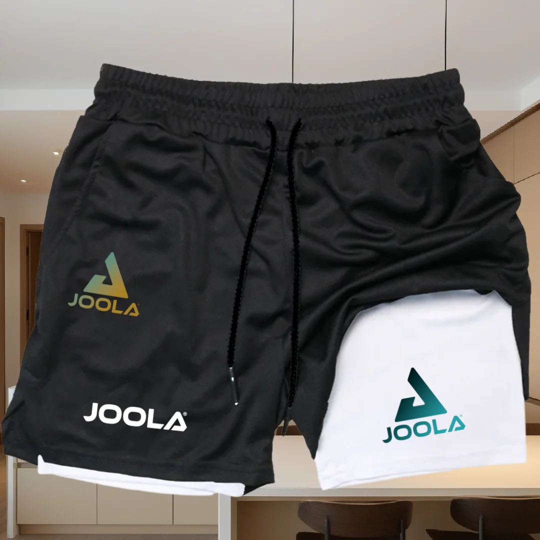 JOOLA Logo Print Men's Double Layer Shorts Breathable Quick Dry Running Gym Shorts
