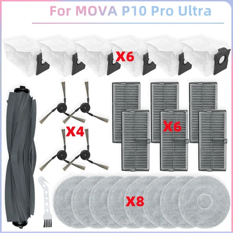 

A13R-For MOVA P10 Pro Ultra Vacuum Parts Main Tricut Roller Side Brush Hepa Filter Mop Cloth Dust Bag Replacement Accessories