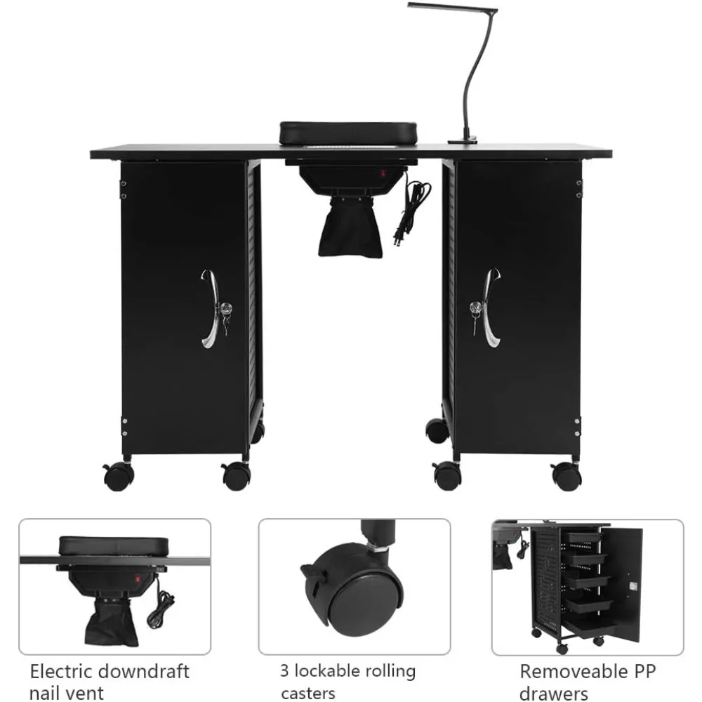 Manicure Table Nail Desk w/Electric Downdraft Vent,Iron Frame Beauty Spa Salon Workstation  43.3x16.9x29.5 Inch (Pack of 1)