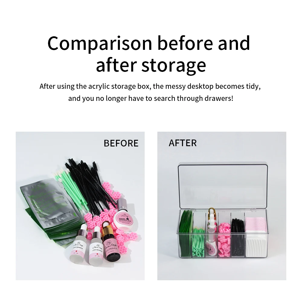 GLAMLASH Organizador de caixa transparente acrílica para armazenamento de cílios com tampa Suporte para extensão de cílios