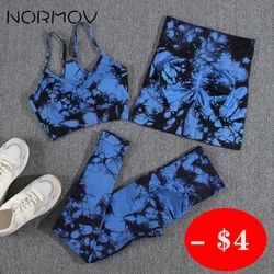 NORMOV-Conjunto de Yoga con estampado Tie Dye para mujer, mallas sin costuras, sujetador y pantalones cortos, 1/2/3 piezas, Verano