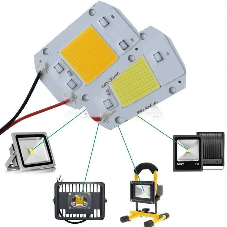 Luz de inundação, 10W, 20W, 30W, 50W, AC 220V, LED COB SMD High Power Lamp Chip, Smart IC Fit para DIY, Driverless Integrated Driver, 1-20 PCes