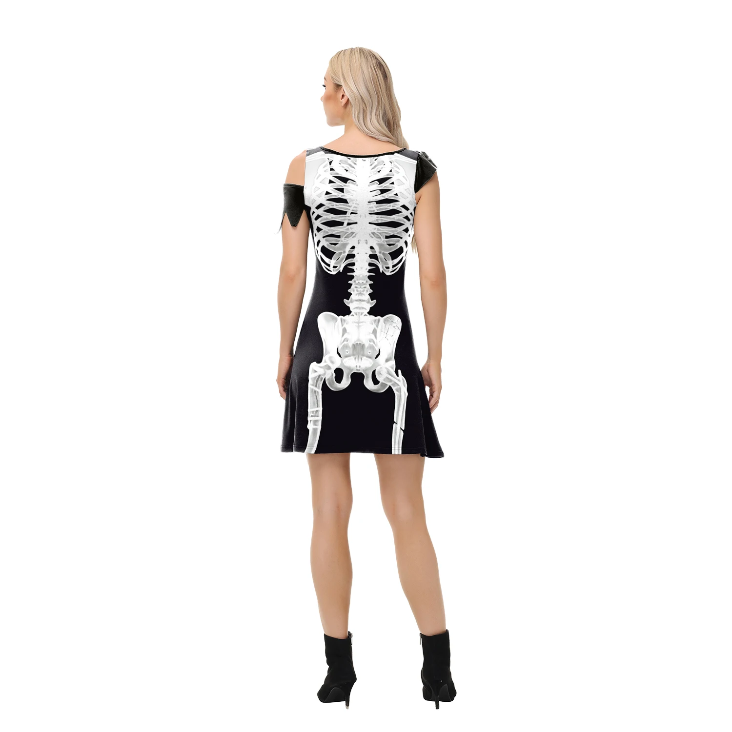 Funny Pink Skeleton Dress Halloween Ghost Cospaly Costume Women Dress Day of The Dead Robe Skull Dress Carnival Party Outfit