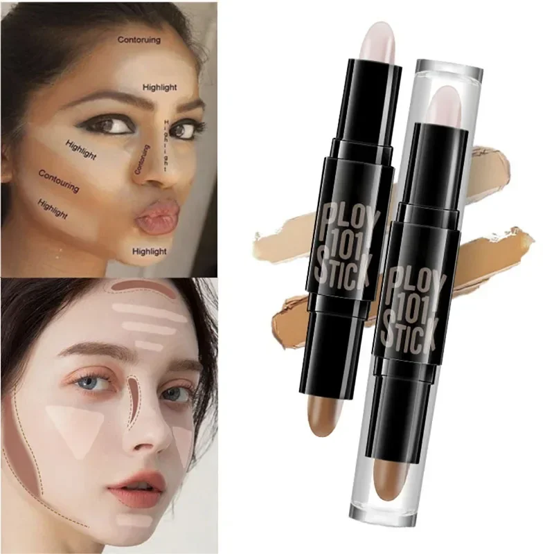 QIC Double-end Face Highlight & Contour Stick Oil-control Concealer Pencil Facial Highlight Corrector Pen Long Lasting Makeup