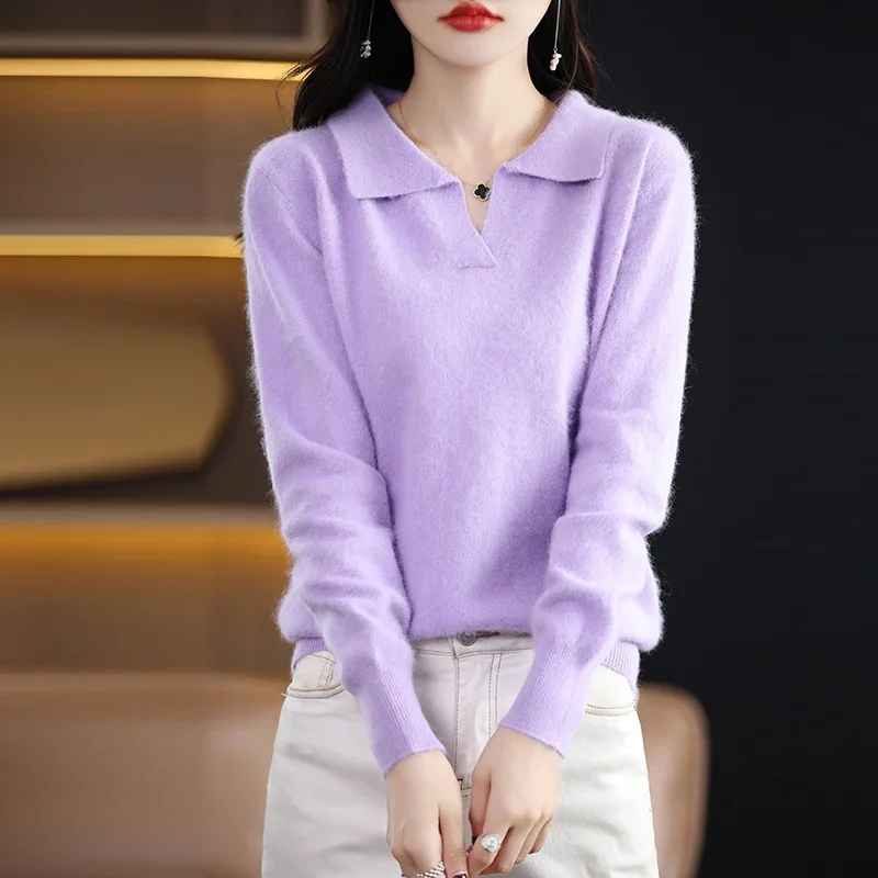 WinvyNee Women Mink Cashmere Sweater Polo Collar Casual Outerwears Warm 2024 New Knitted Pullover Tops Clothing Winter A1248014