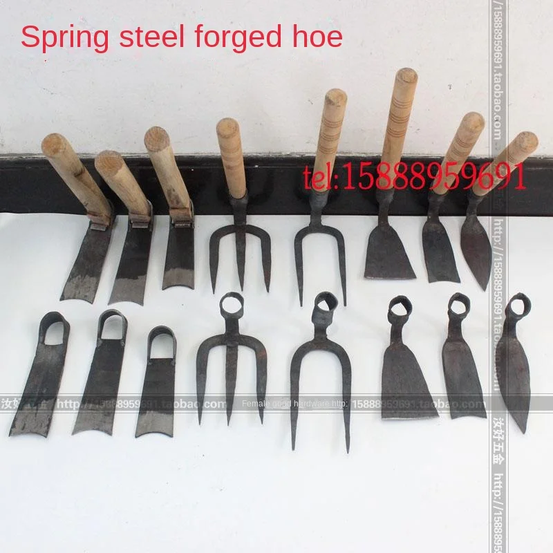 Agricultural Vegetable Planting Hoe Forging Spring Steels Hoe Turning Ground Two-Tooth Three-Tooth Hoe All-Steel Weeding Hoe