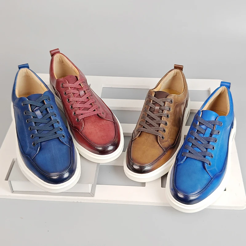 

Men's Casual Lace-Up Genuine Leather Sneakers - Multi-Color Fashion Comfortable Shoes for Business & Daily Occasions