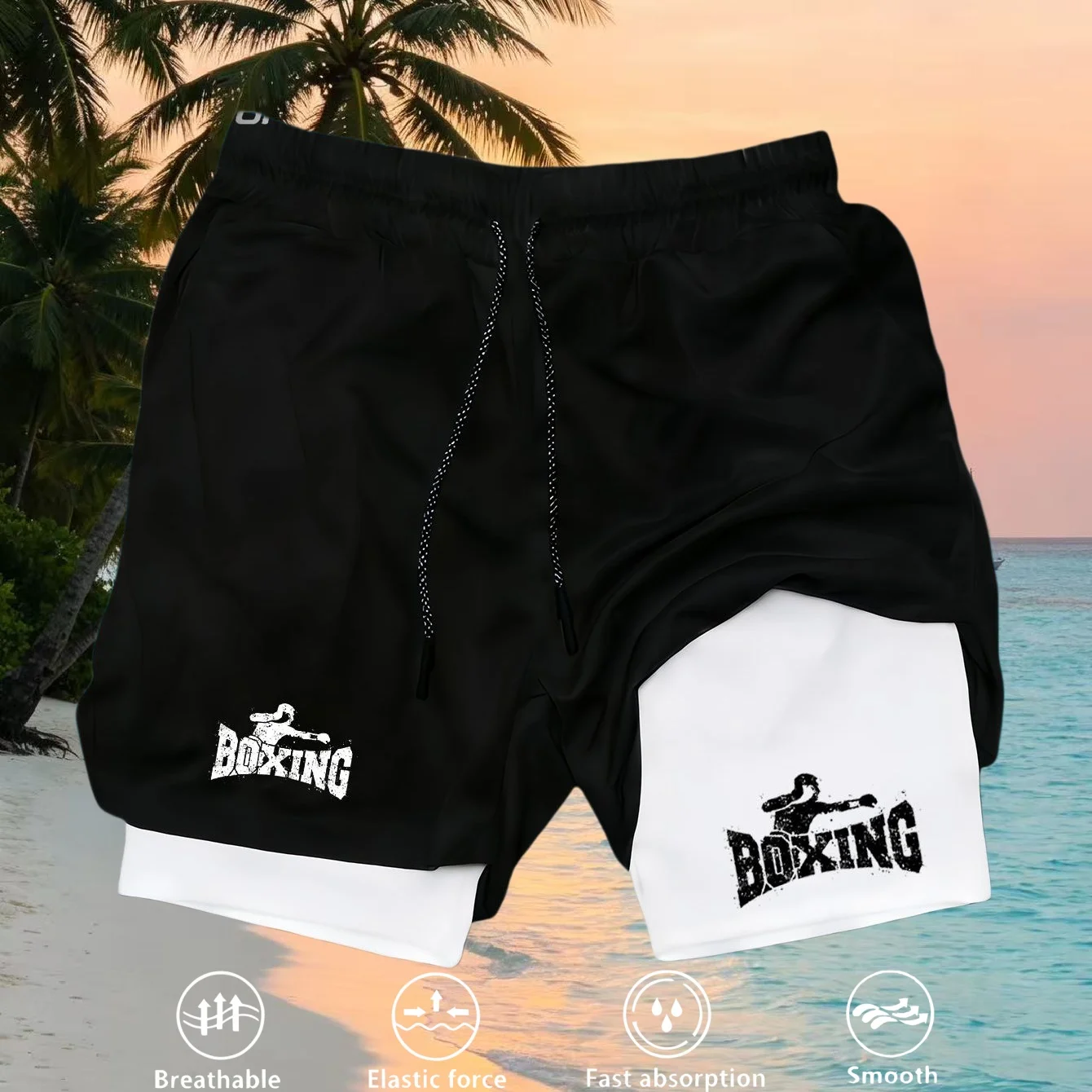 

High Elastic Men 2 In 1 Sports Shorts Quick Dry Double Deck Gym Workout Jogging Beach Outdoor Fitness Short Pants