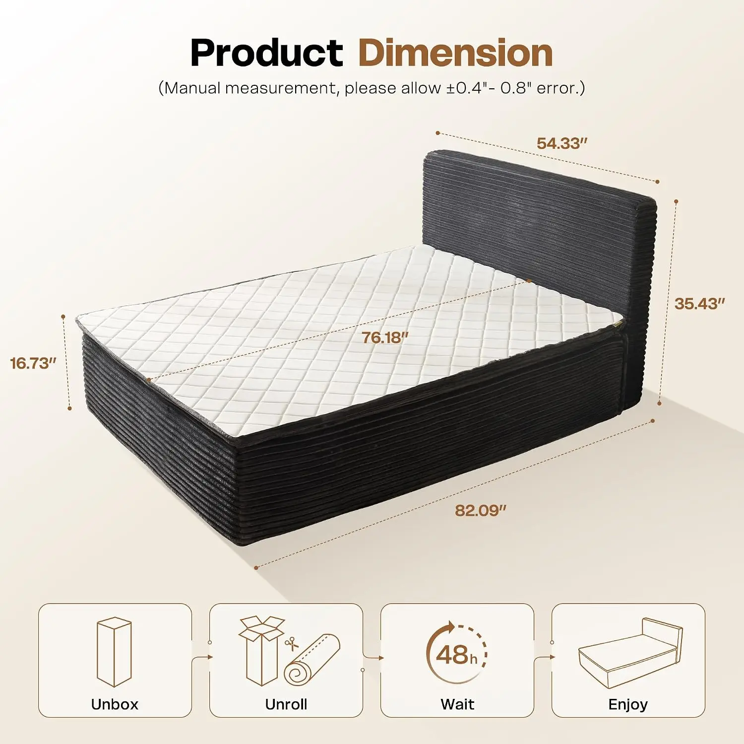 Foam Platform Bed Frame with Headboard & Memory Foam Mattress Foundation, Faux Fur Upholstered, No Assembly, Full, Customized