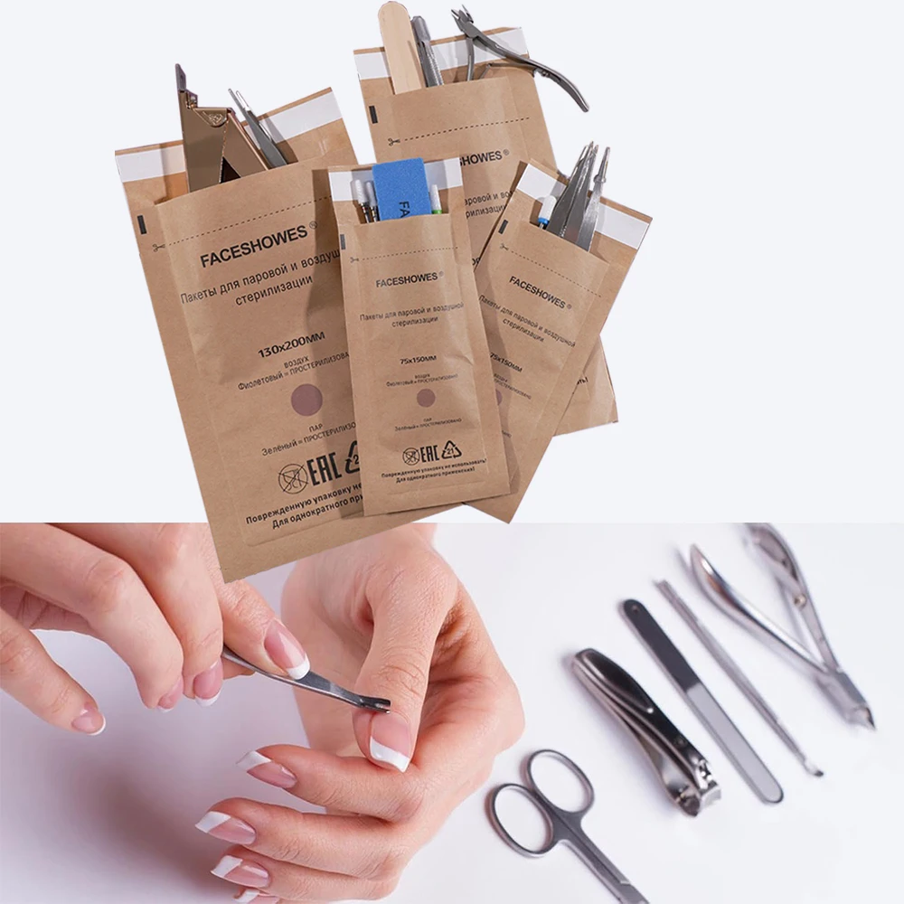 50Pcs Self-Sealing Nail Disinfection Bag Disposable Manicure Pouch Autoclave Kraft Paper Cleaning Bags for Dentist Beauty  Tools