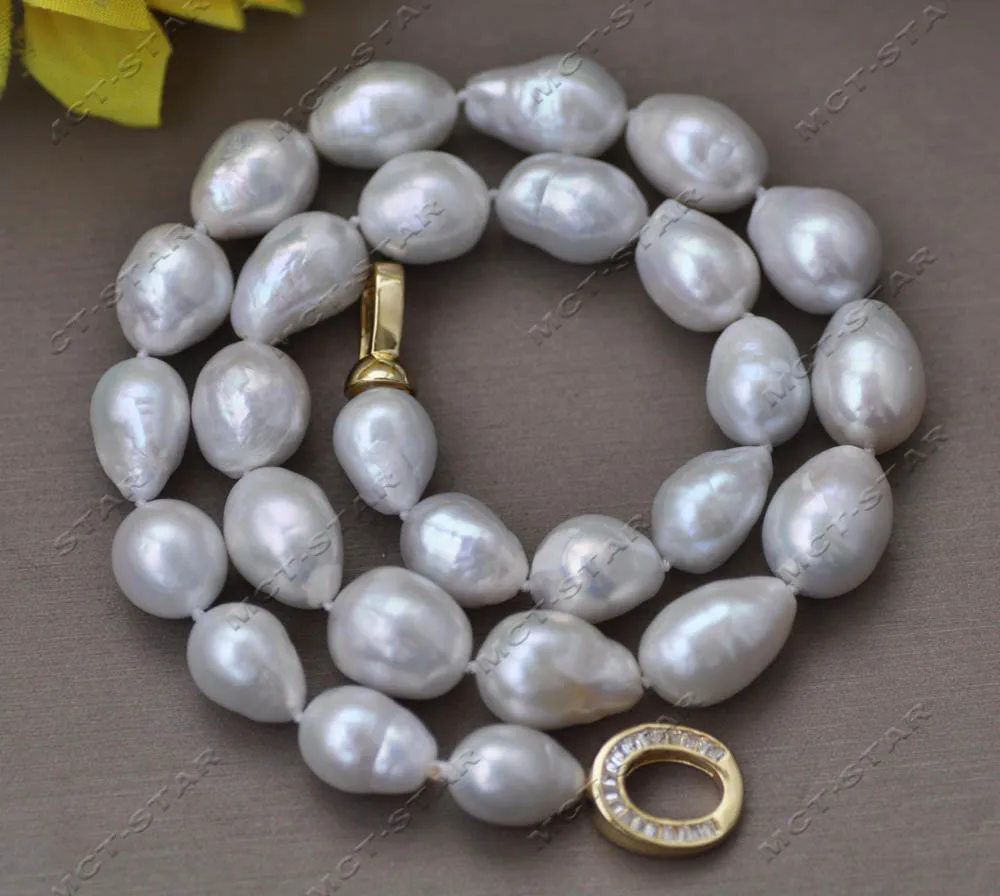 

Z13510 Luster 17" 16mm Teardrop White Edison Pearl Necklace CZ Custom Jewelry