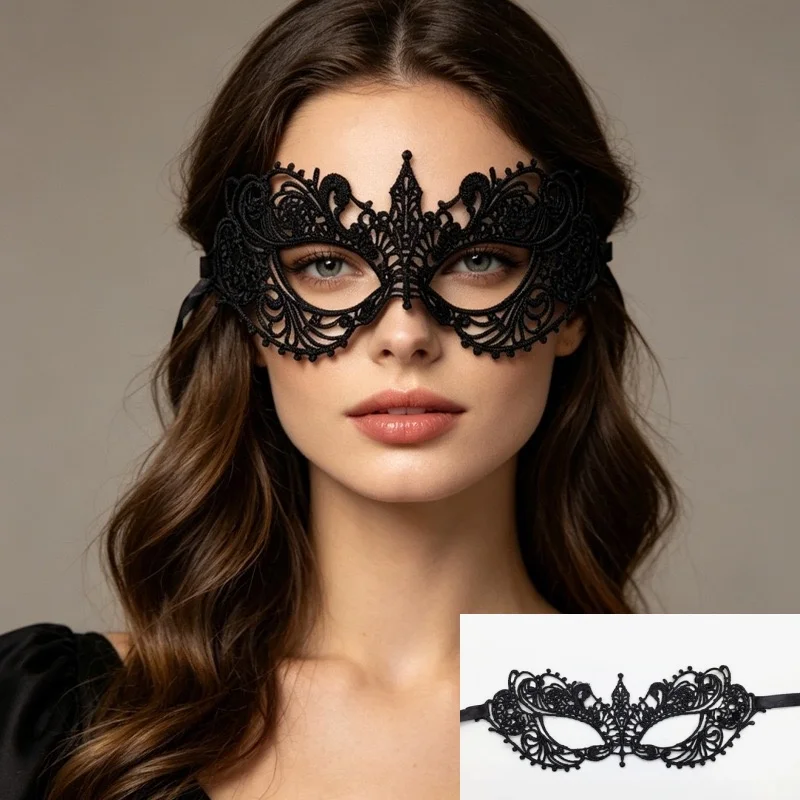 Sexy Frauen Schwarz Spitze Floral Augenmaske Maskerade Prom Gesichtsmaske Prinzessin Königin Party Make-Up Cosplay Nachtclub Spitze Maske Requisiten – Detail 6
