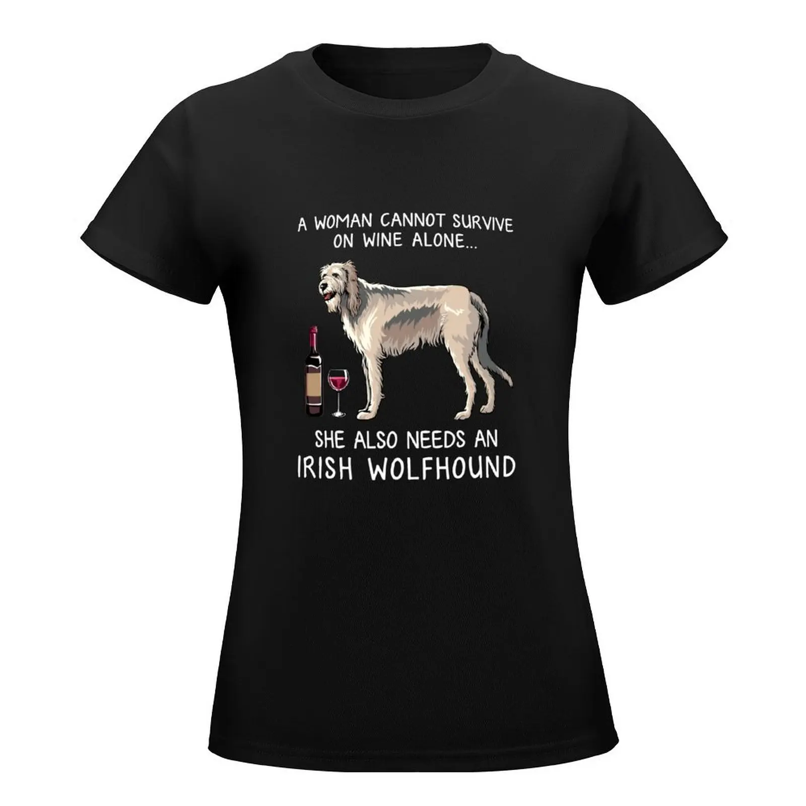 Irish wolfhound and wine Funny dog T-Shirt Short sleeve tee aesthetic clothes Women's tee shirt